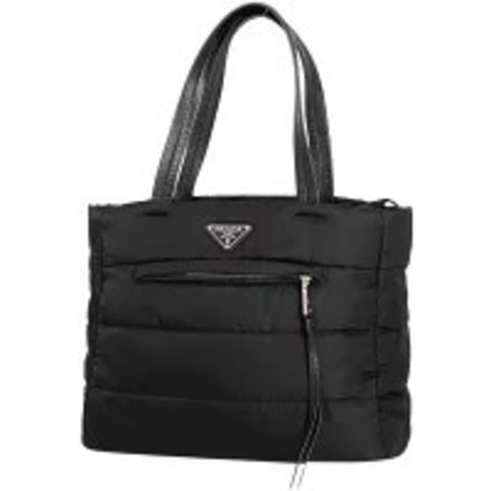 Prada Plate Tote Bag Handbag Shoulder Quilted Nero Black